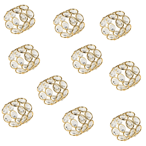 10 pc/pk Crystal Napkin Ring - Gold