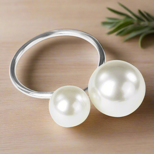 10 pc/pk Faux Pearl Napkin Ring - Silver - CV Linens