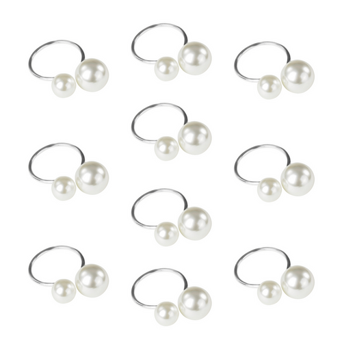 10 pc/pk Faux Pearl Napkin Ring - Silver