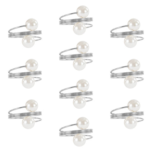 10 pc/pk Spiral Faux Pearl Napkin Ring - Silver