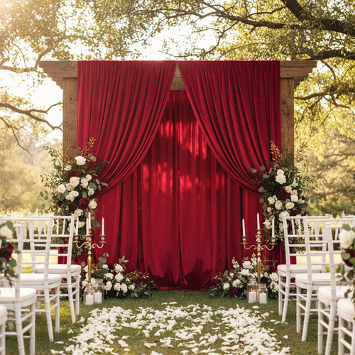 Apple red velvet fabric outdoor wedding backdrop