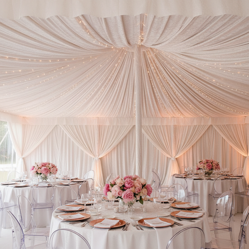marquee tent draping with 10 yards Velvet Fabric Roll - White