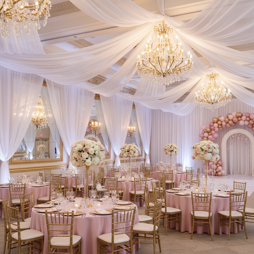 quinceañera with 10 yards x 118" Flame Retardant (FR) Voile Sheer Fabric Roll/Bolt - White