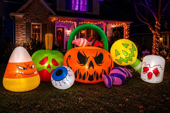 10FT Halloween Inflatable Pumpkin & Ghost Combo – LED Yard Decor