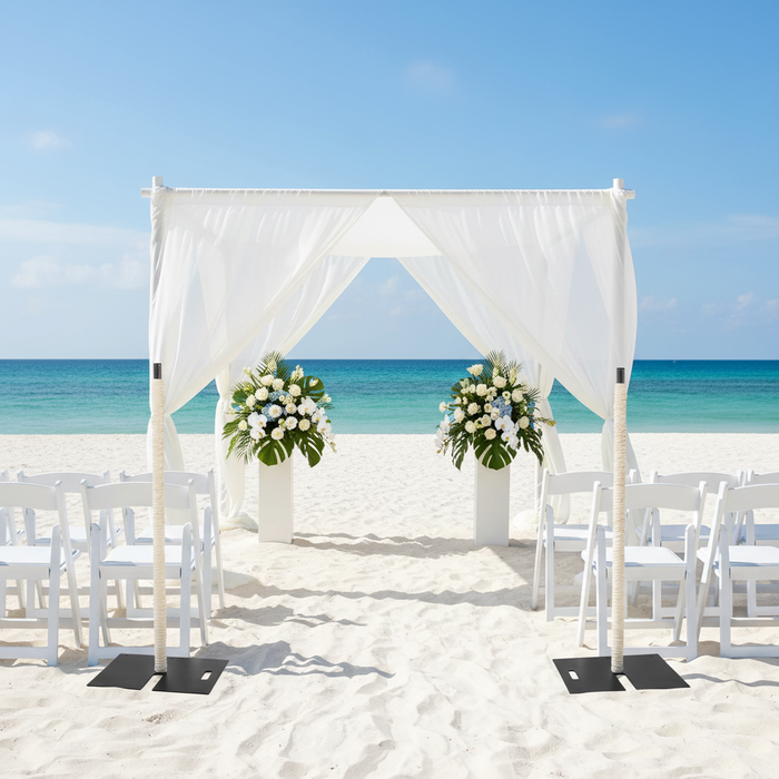 beach ceremony with 10ft Spandex Upright Pole Cover - Ivory