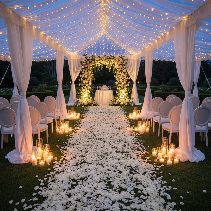 outdoor wedding reception with 10ft Spandex Upright Pole Cover - Ivory