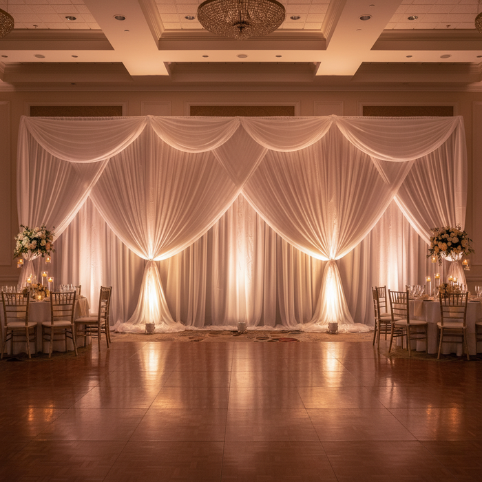gala stage backdrop with 10ft Spandex Upright Pole Cover - Ivory