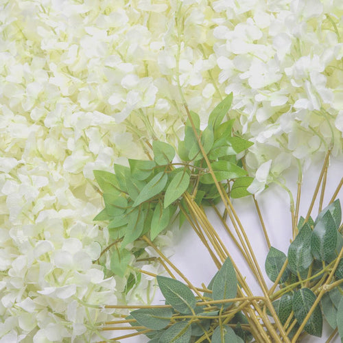 12 Pack Hanging Wisteria Vines Silk Flower Stem - Ivory