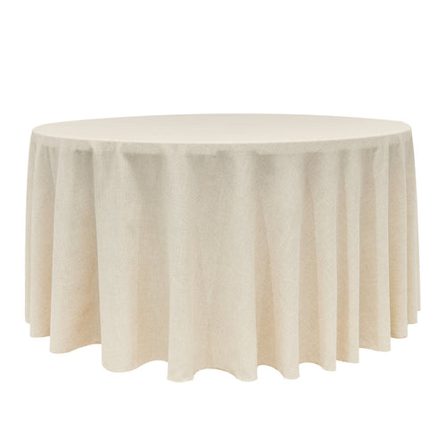 120" Round Premium Linen-Look Panama Weave Tablecloth - Ivory