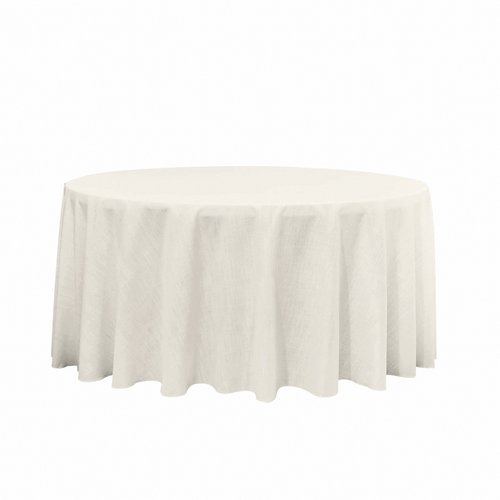 120" Round Premium Linen-Look Panama Weave Tablecloth - Light Ivory/Off White