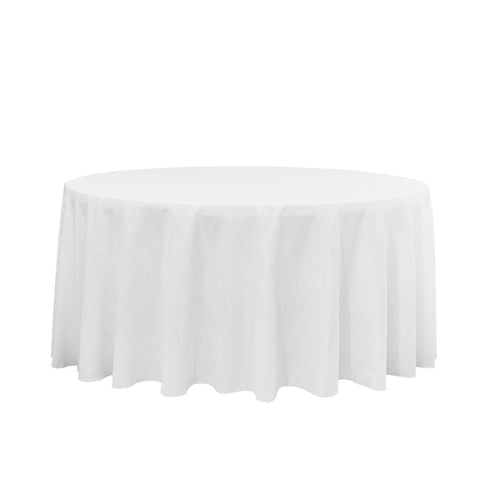 120" Round Premium Linen-Look Panama Weave Tablecloth - White