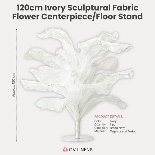 120cm Sculptural Fabric Flower Centerpiece/Floor Stand Ivory infographic