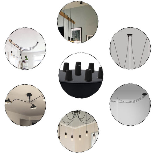 120mm Black Metal 6 Outlet Ceiling Rose Pendant Light Fitting~2778