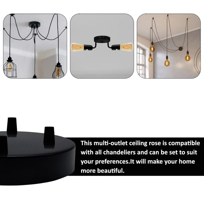 120mm Black Metal 6 Outlet Ceiling Rose Pendant Light Fitting~2778
