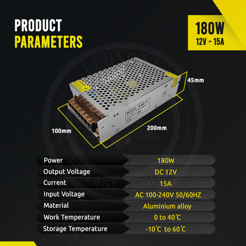 12V 180W LED Transformer 15A AC to DC Switching Power Supply~3338