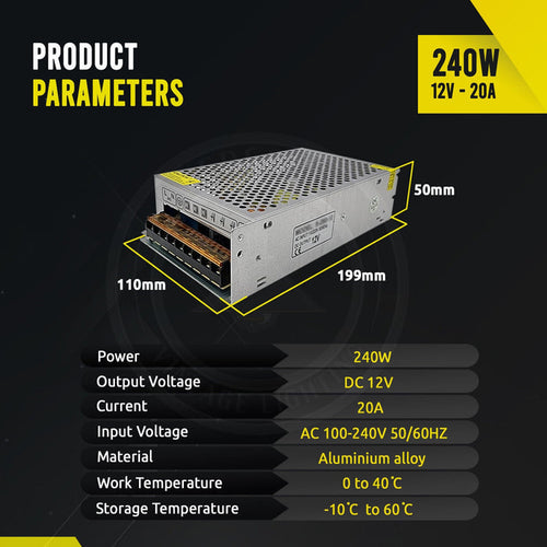 12V 240W LED Transformer 20A AC to DC Switching Power Supply~3336