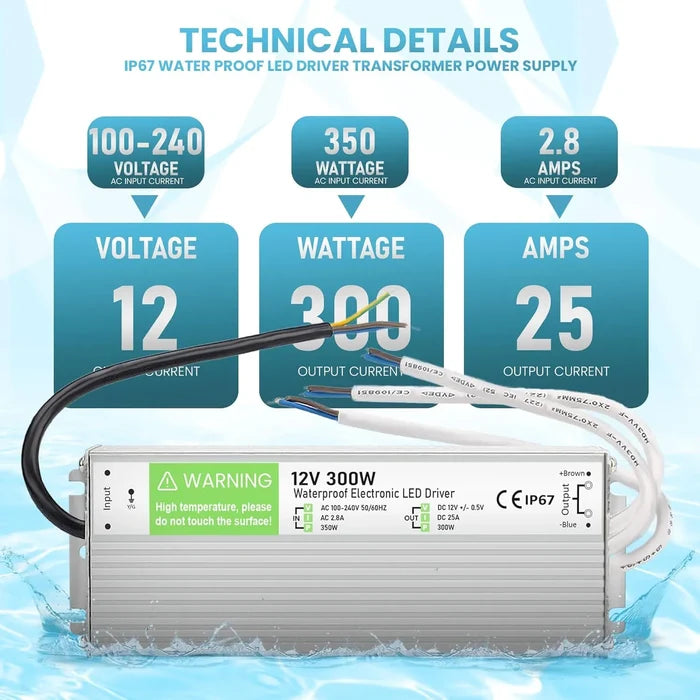 12V 300W IP67 Waterproof LED Driver Constant Voltage ~3354