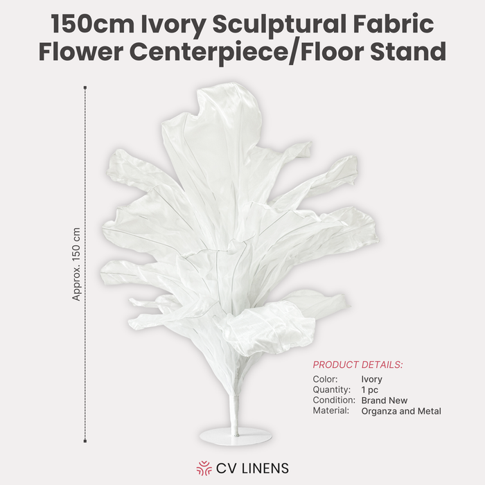 150cm Sculptural Fabric Flower Centerpiece/Floor Stand Ivory infographic