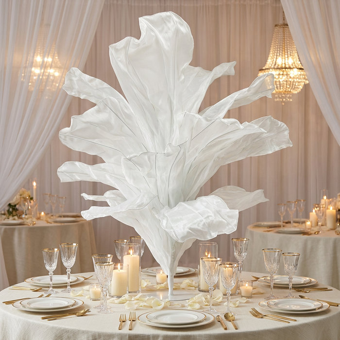 150cm Sculptural Fabric Flower Centerpiece/Floor Stand - Ivory - Wedding Reception view