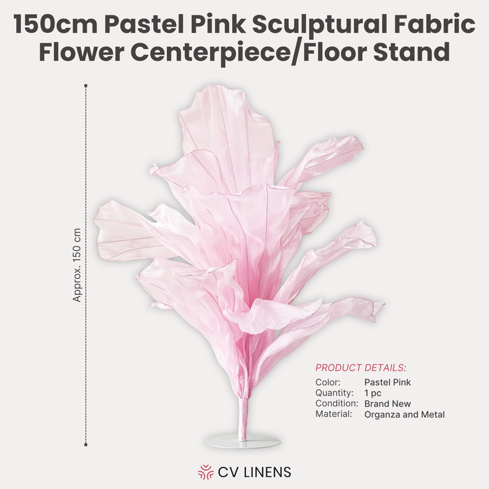 150cm Sculptural Fabric Flower Centerpiece/Floor Stand Pastel Pink infographic