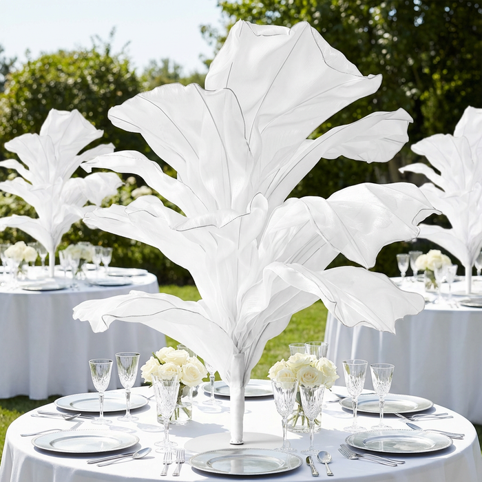 150cm Sculptural Fabric Flower Centerpiece/Floor Stand - White - Outdoor Event View