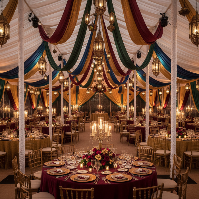 moroccan themed gala with 20ft Spandex Upright Pole Cover - White