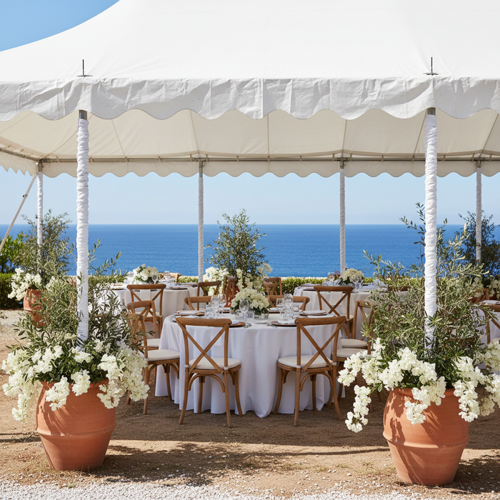 mediterranean coastal wedding with 20ft Spandex Upright Pole Cover - White