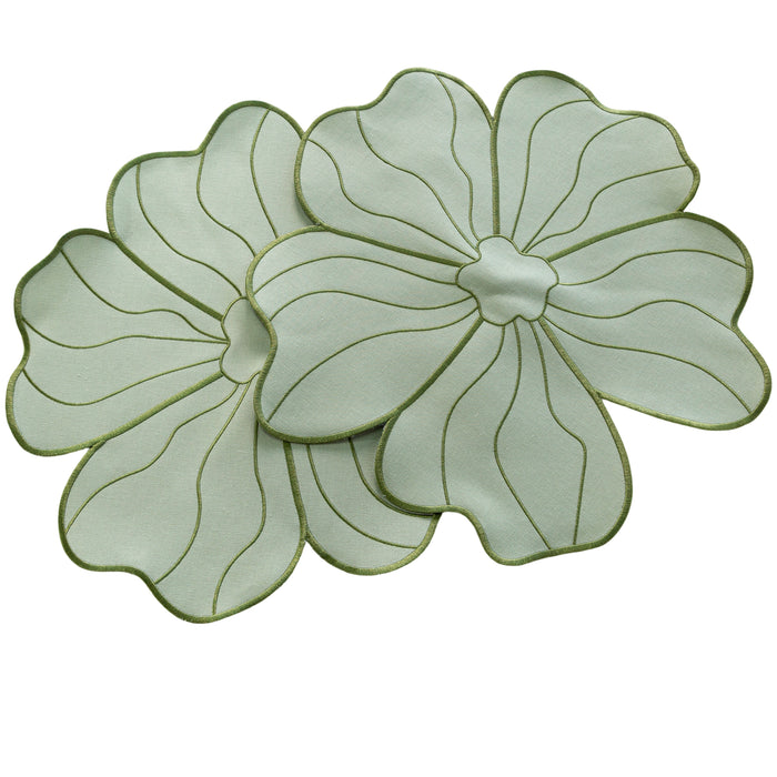 2pc/set Flower Linen Embroidery Placemat Sage Green/Olive Green Trim