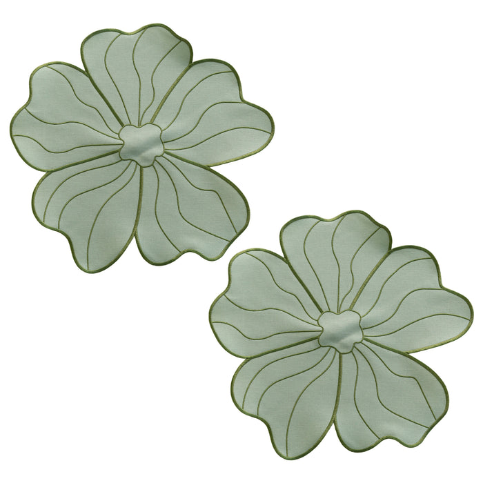 2pc/set Flower Linen Embroidery Placemat Sage Green/Olive Green Trim bundle
