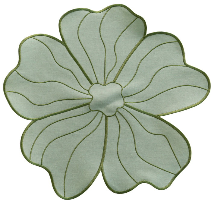 Flower Linen Embroidery Placemat Sage Green/Olive Green Trim