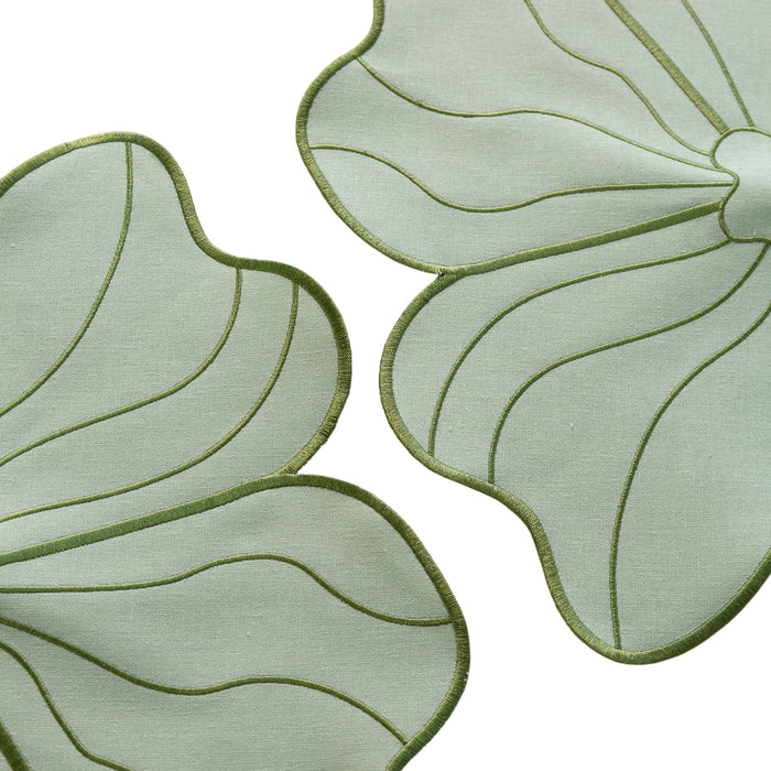 2pc/set Flower Linen Embroidery Placemat Sage Green/Olive Green Trim stitching close up