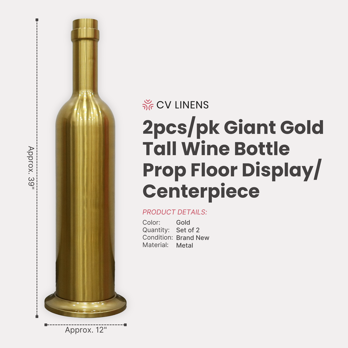 infographic showing the Giant 39" Tall Wine Bottle Prop Floor Display/Centerpiece Gold dimensions