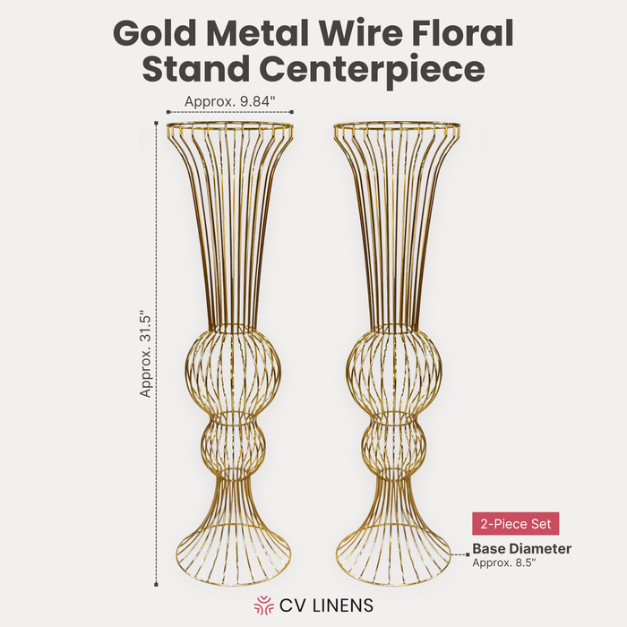 2pcs/set Metal Wire Floral Stand Centerpiece Gold infographic showing product details