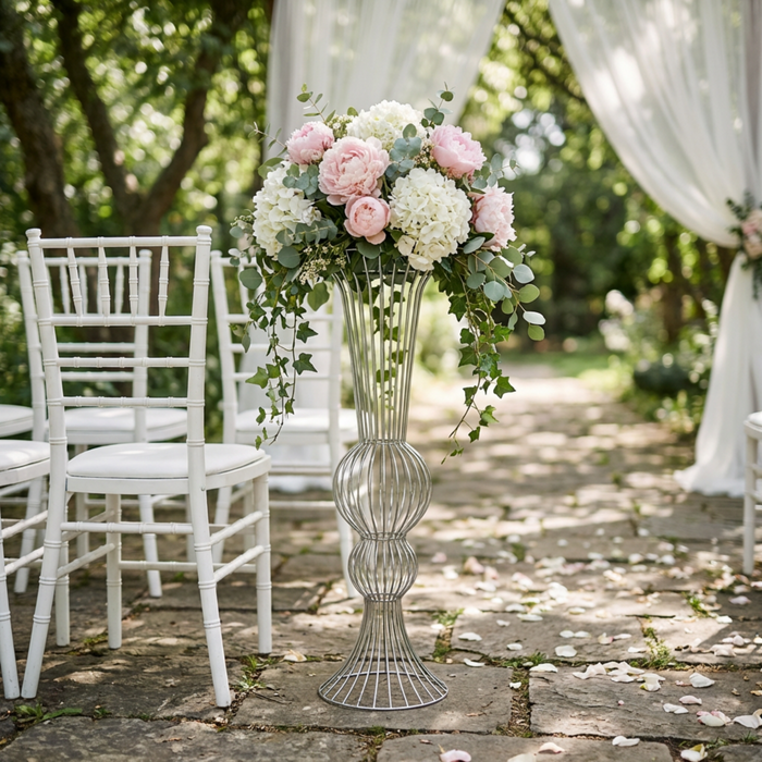 2pcs/set Metal Wire Floral Stand Centerpiece Silver - CV Linens
