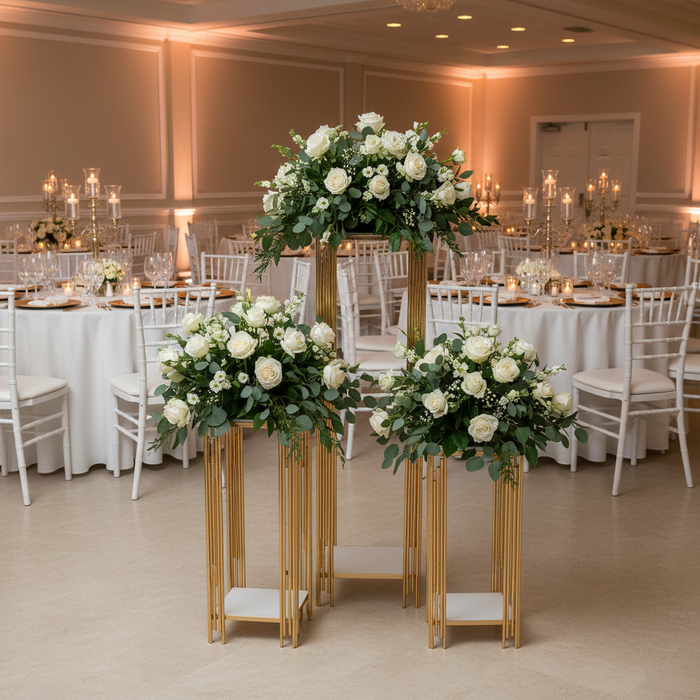 3 pcs of Gold Plinths Square Display Stand in Wedding Reception.