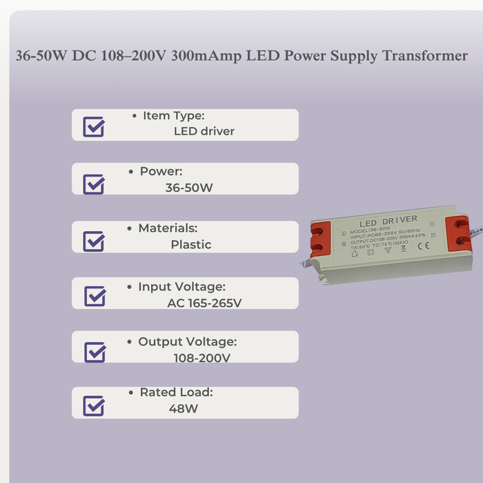 36-50W DC 108–200V 300mAmp  LED Power Supply Transformer~3310