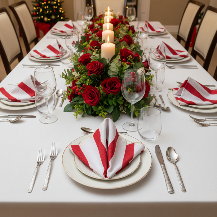 4 pcs/pk Stripe 18"x18" Scalloped Edge Napkins - Red & White Wide Table View
