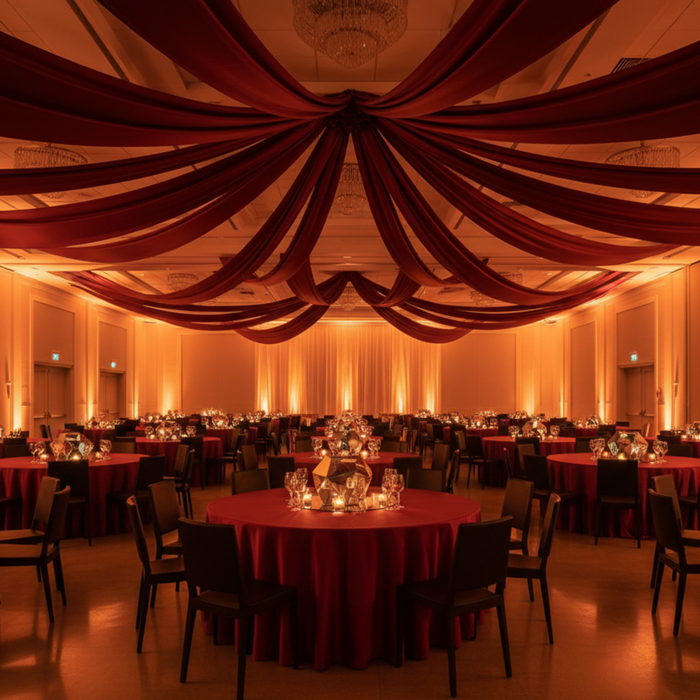 Indoor Corporate Ballroom – Burgundy Satin Color Match