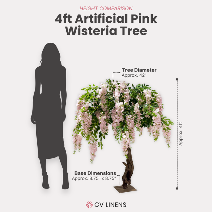 4ft Artificial Wisteria Tree Pink infographic showing dimensions and height comparison