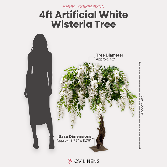 4ft Artificial Wisteria Tree Whiteinfographic showing dimensions and height comparison