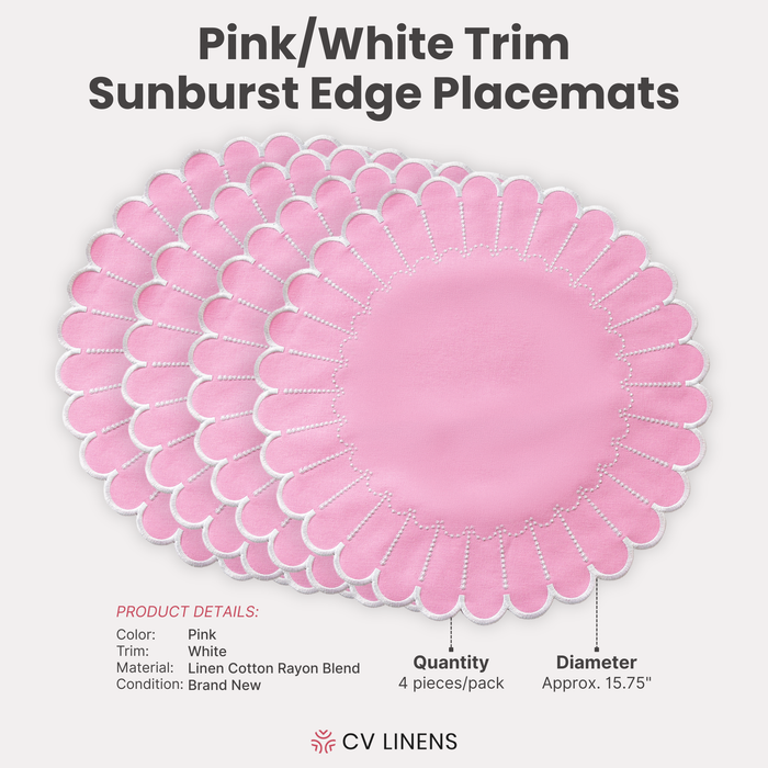 4pc/set Sunburst Edge Placemats Pink/White Trim infographic