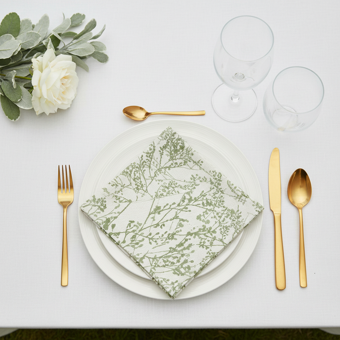 5 pcs/pk Leaf Branch Reversible Jacquard Napkin 20"x20" - Olive Green Topdown Flatlay View