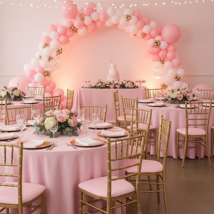 indoor baby shower reception with 5 pcs/pk Spandex Chiavari Seat Pad Cover - Pink