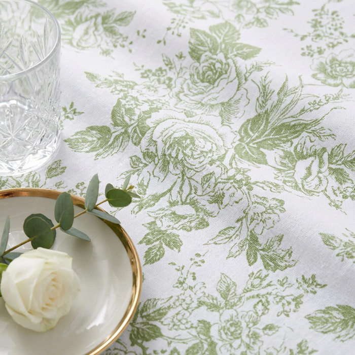 5 yards French Toile Fabric Bolt Sage Green close up