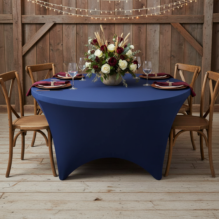 5FT Round Spandex Table Cover - Navy Blue | charger plate | napkin | wine goblets | centerpiece |