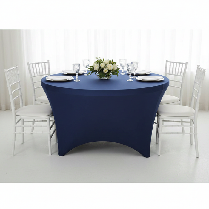 5FT Round Spandex Table Cover - Navy Blue | charger plate | wine goblets | centerpiece |