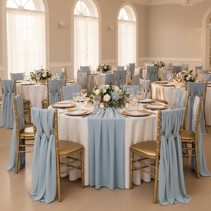 5pcs Pack of Chiffon Chair Sashes/Ties 19" x 72" - Dusty Blue.