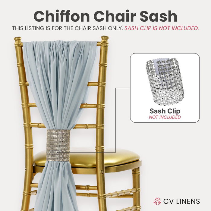 5pcs Pack of Chiffon Chair Sashes/Ties 19" x 72" Dusty Blue, sash clip sold separately
