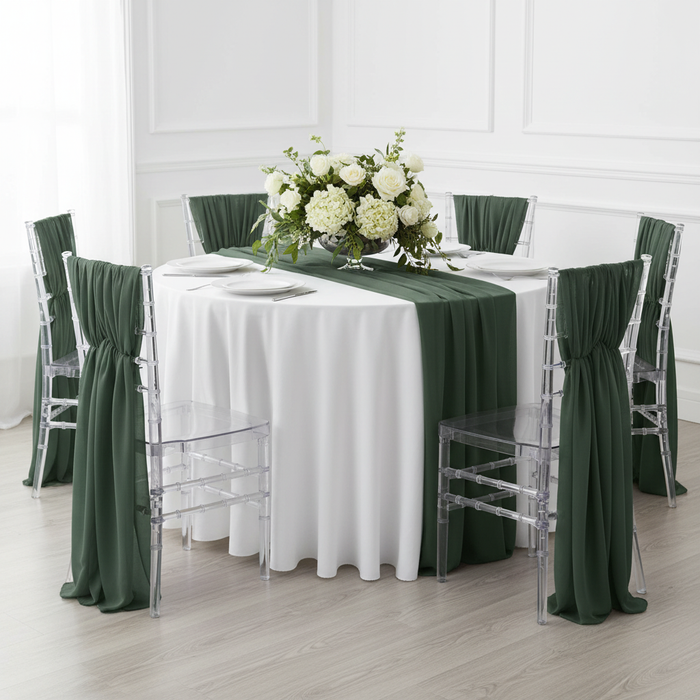 5pcs Pack of Chiffon Chair Sashes/Ties 19" x 72" - Hunter Green.