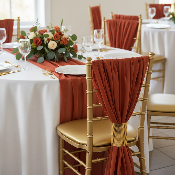 5pcs Pack of Chiffon Chair Sashes/Ties 19" x 72" - Rust.